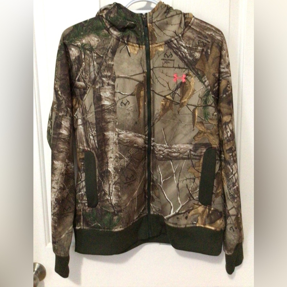 Under Armour Woodland Camo Zip Up Jacket with Pink Accent! Sz. M!